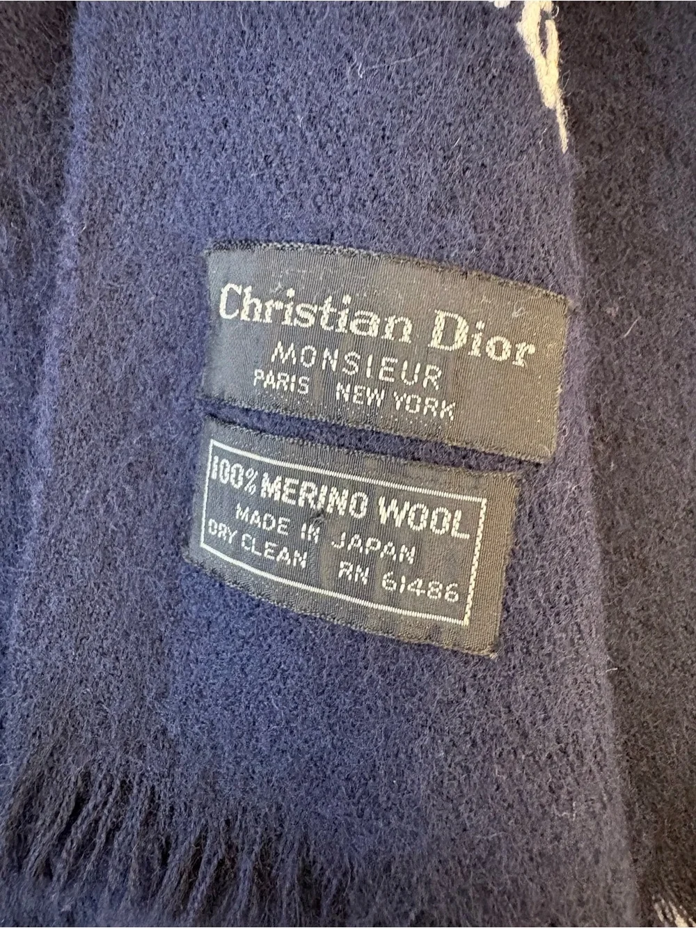 Christian Dior Monsieur Luxury 100% Merino Wool Scarf Lightweight Dark Blue RBS
